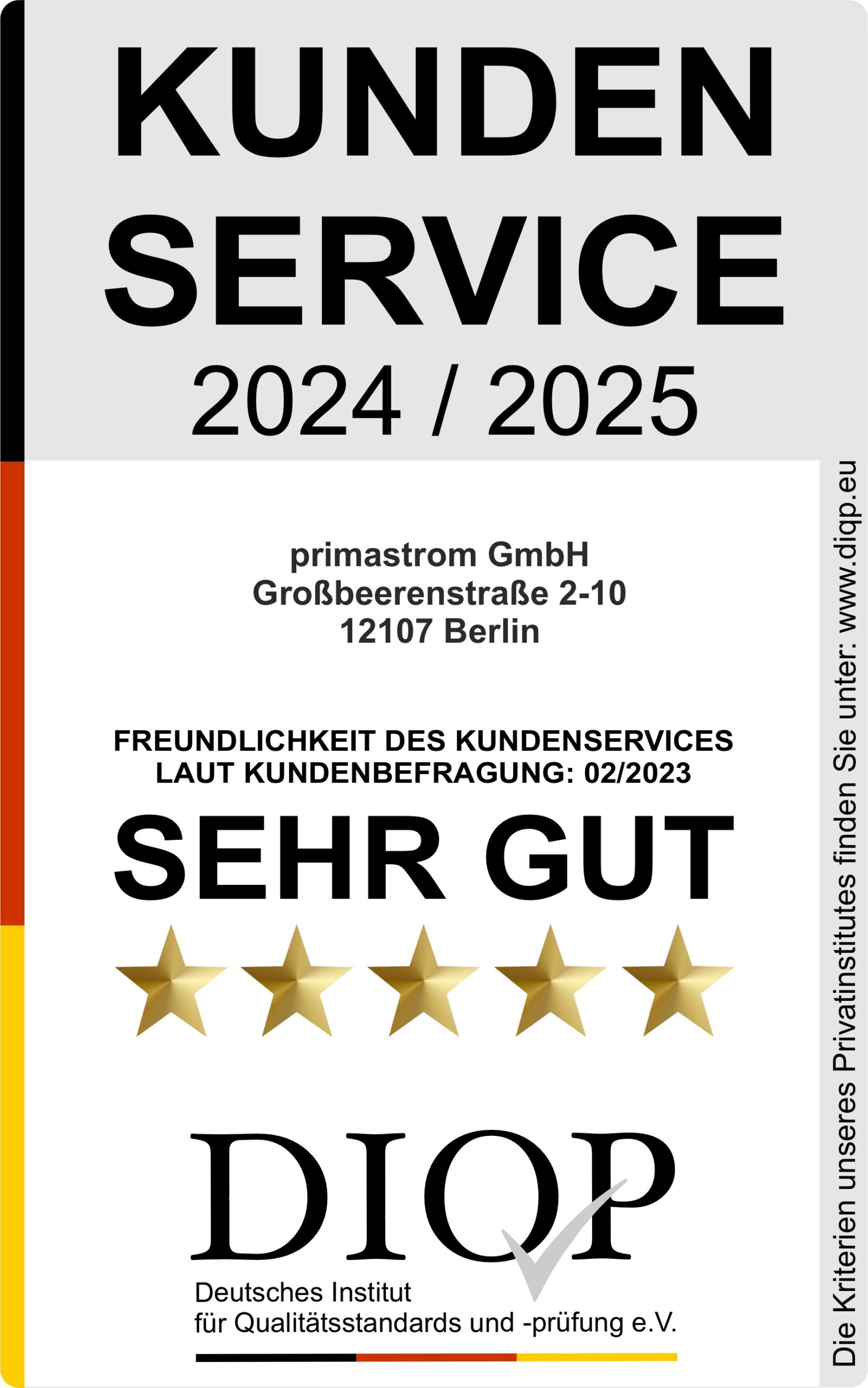 Kunden Service (DIQP) 2024-2025_ps Auszeichnung Kundenservice 2024/2025 – Sehr gut (DIQP)